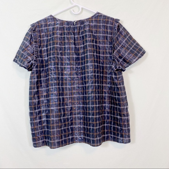 Loft plaid shimmer ruffle trim blouse size XL - Picture 5 of 16